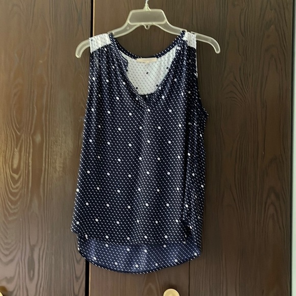 41 Hawthorn sleeveless, navy/ white polka dotted sheer blouse. Size Large - Picture 1 of 6